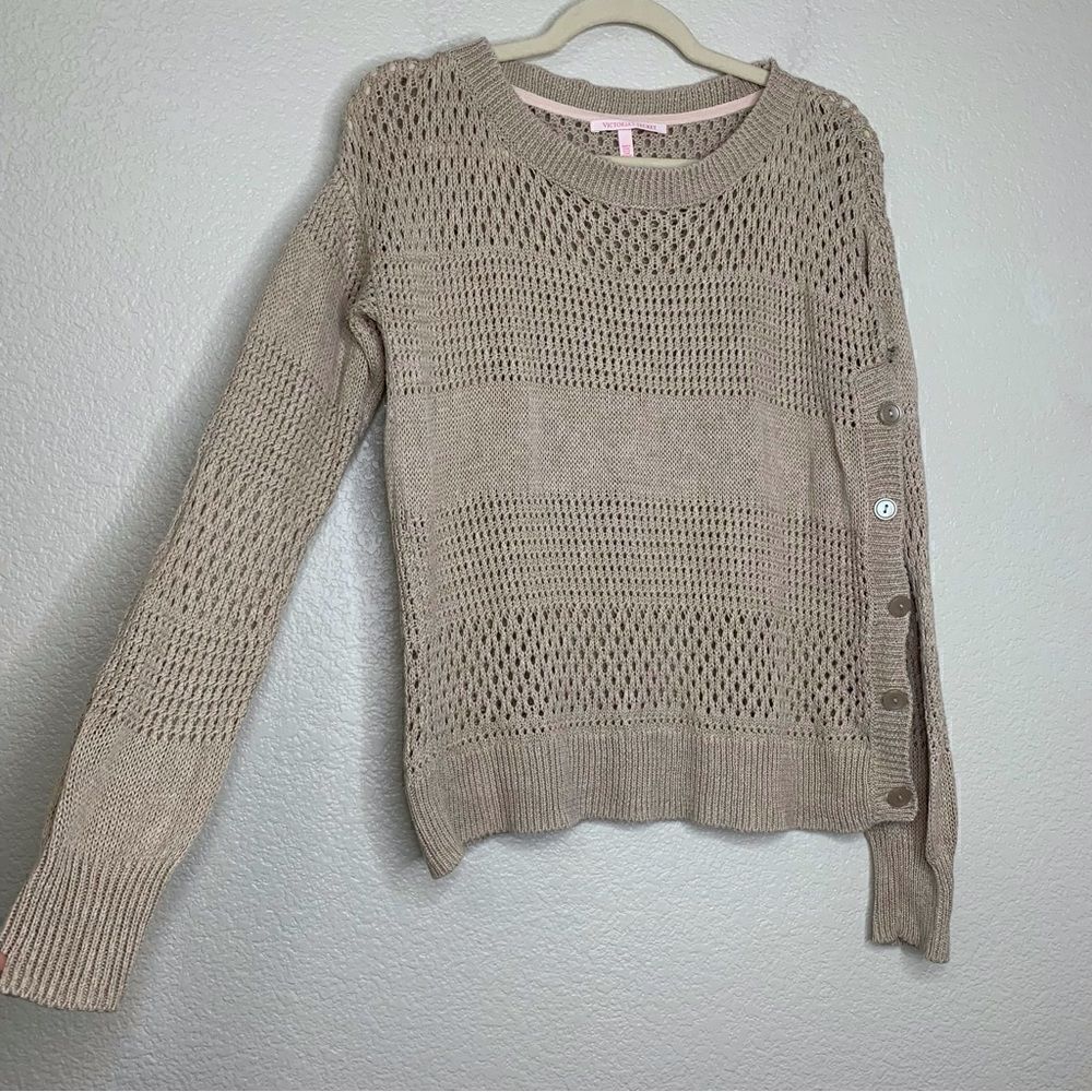 Victoria’s Secret Linen Blend Side Button Open Knit Sweater, Sz Medium - Picture 3 of 13